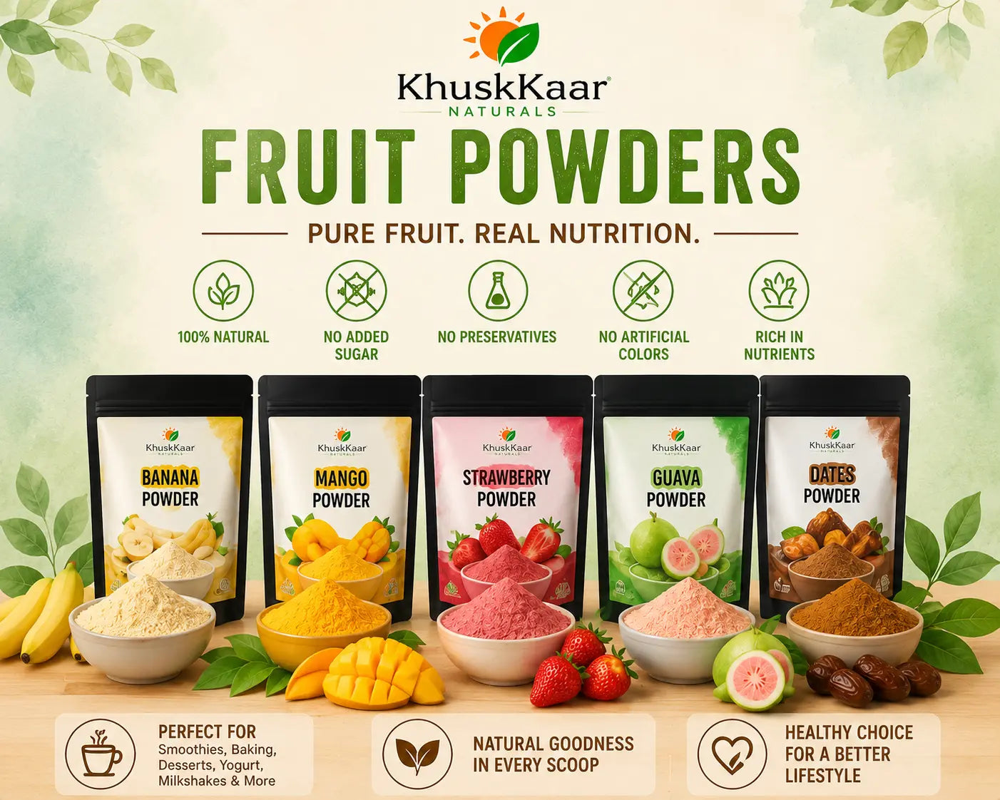 natural fruit powders collection by khuskkaar naturals