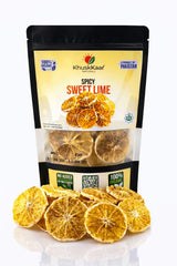 Close-up of spicy dehydrated sweet lime slices showing citrus texture