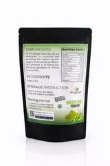 Ingredients and packaging details of green chili powder by Khuskkaar Naturals