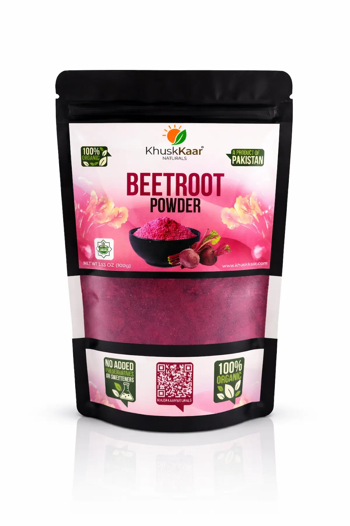 Pure beetroot powder by Khuskkaar Naturals in hygienic packaging