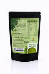 Ingredients and nutrition panel of coriander mint chutney by Khuskkaar Naturals