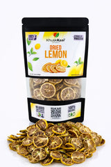 Close-up of thinly sliced dried lemon showing natural texture and color