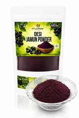 KhuskKaar Naturals Desi Jamun Powder with bowl of natural fruit powder