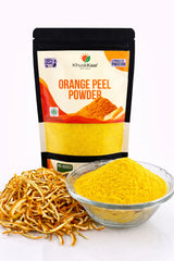 Close-up of finely ground dehydrated orange peel powder