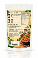 Back packaging of Khuskkaar Naturals Instant Chicken Biryani with cooking instructions