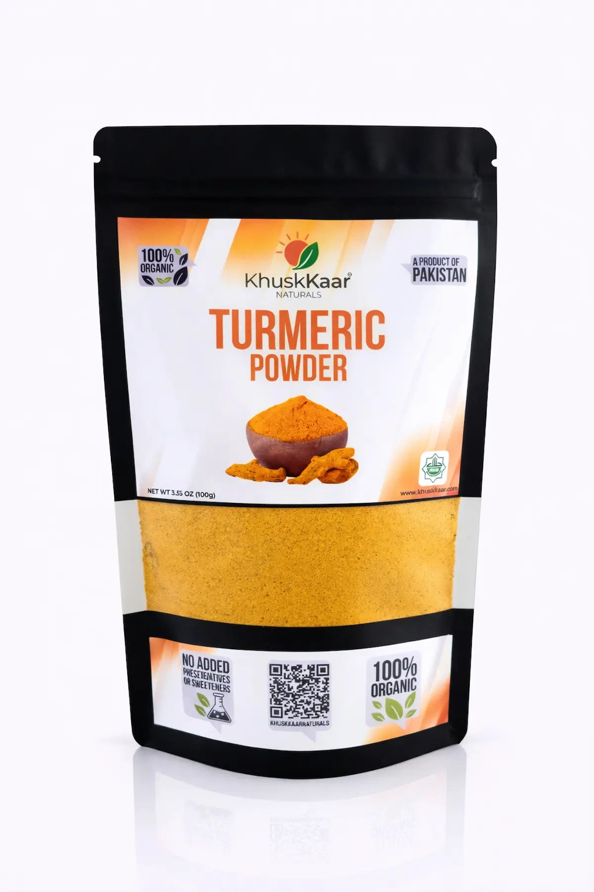 Pure turmeric powder by Khuskkaar Naturals in hygienic packaging