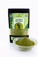 Close-up texture of dehydrated coriander mint chutney powder