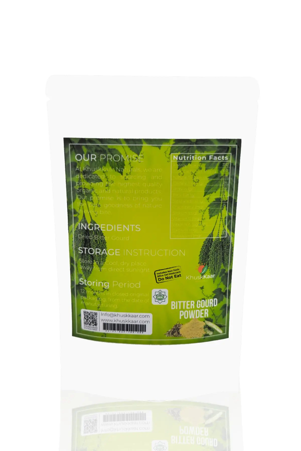 Back Label of Khuskkaar Naturals Bitter Gourd Powder