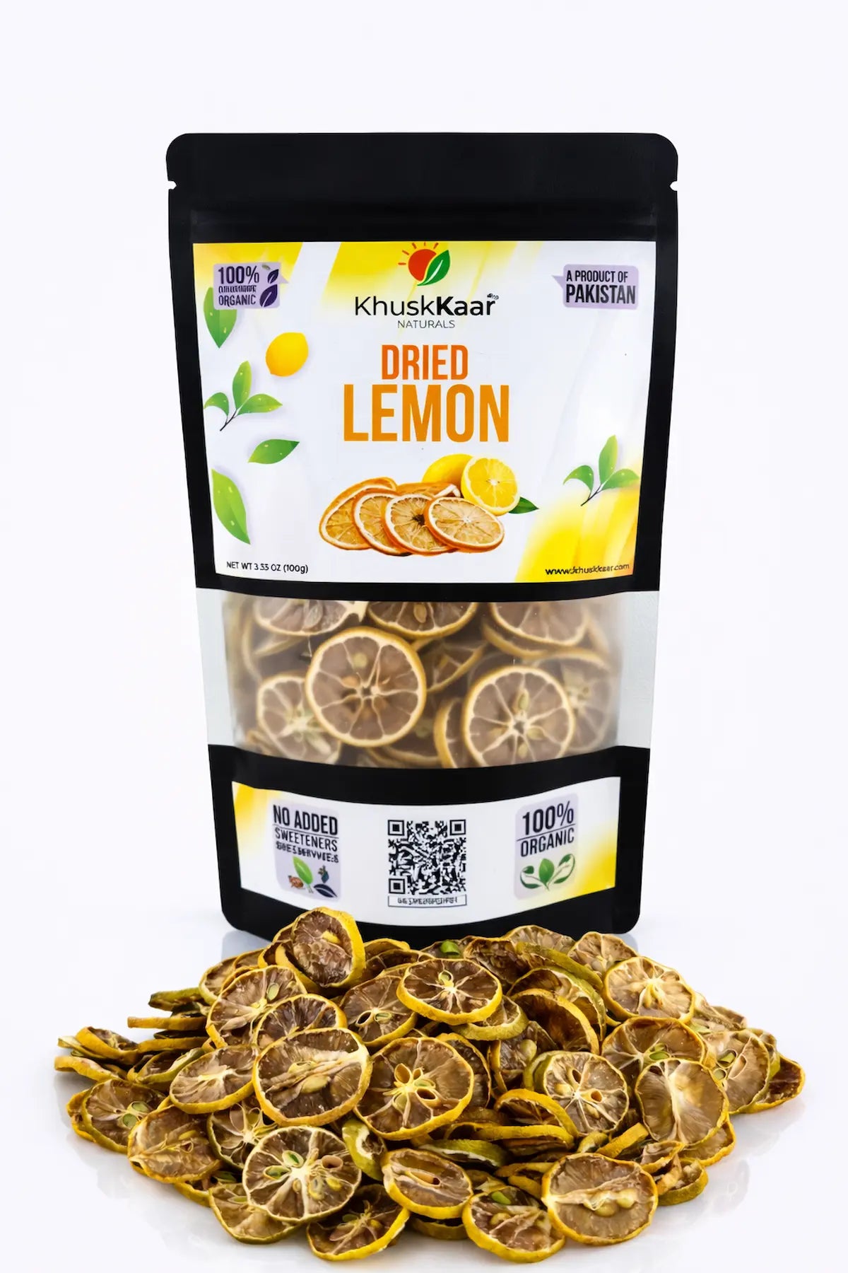 Close-up of thinly sliced dried lemon showing natural texture and color