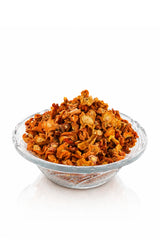 Premium Dehydrated Orange Carrot Flakes in Glass Bowl