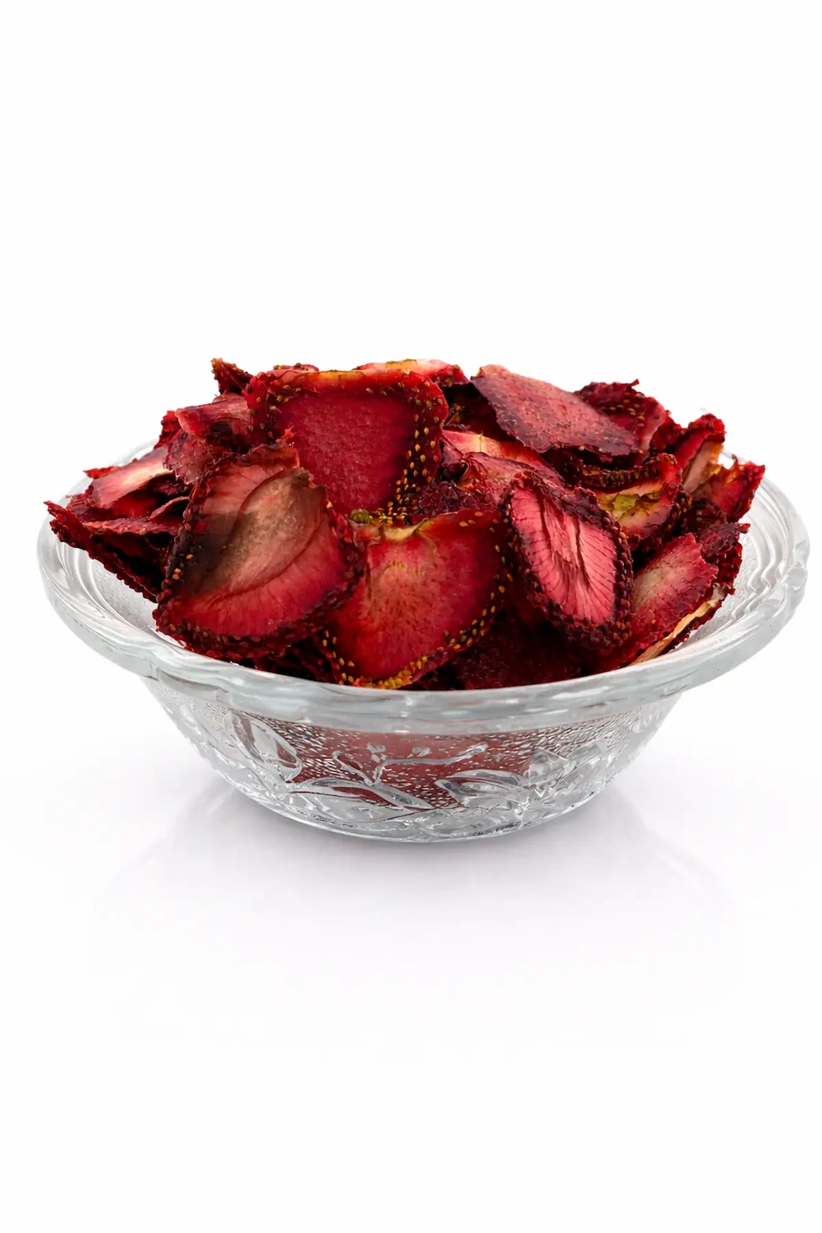 dried strawberry slices in bowl healthy dehydrated fruit snack