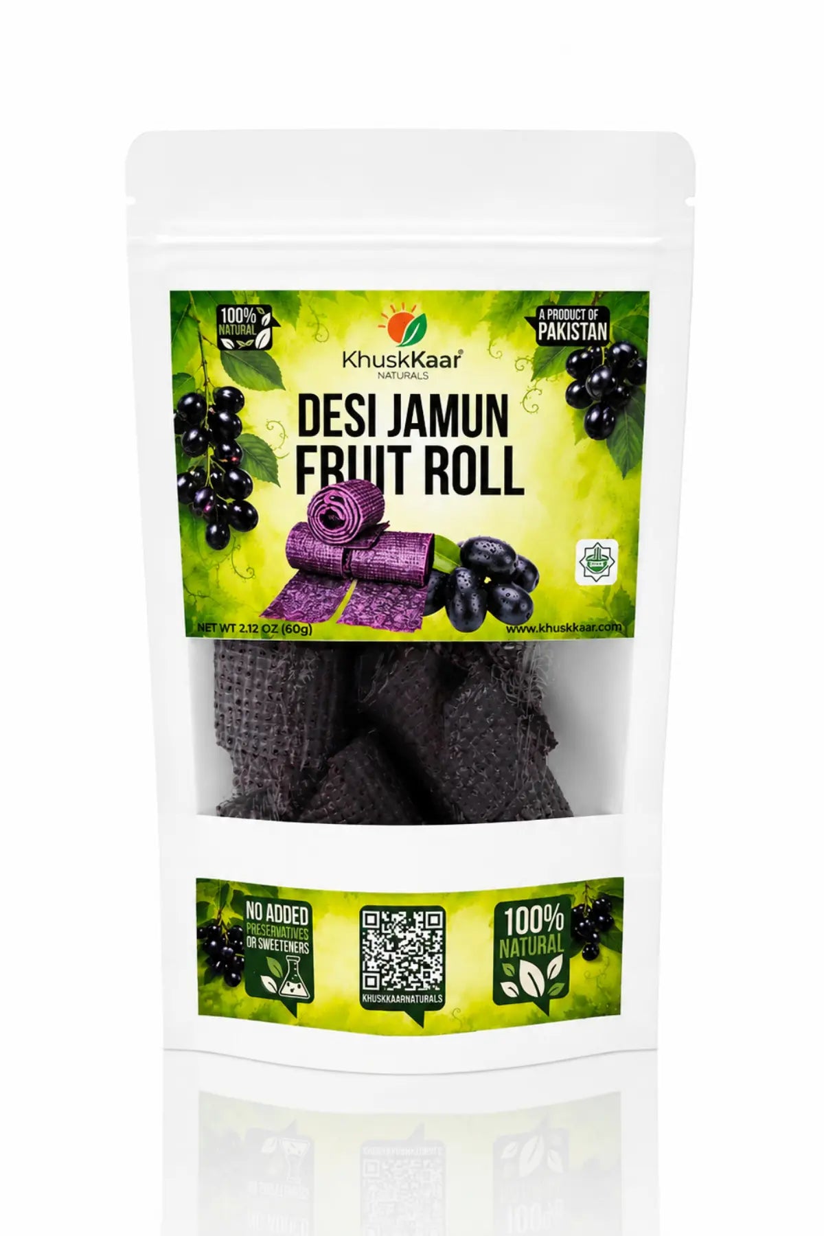 KhuskKaar Naturals Desi Jamun Fruit Roll front packaging