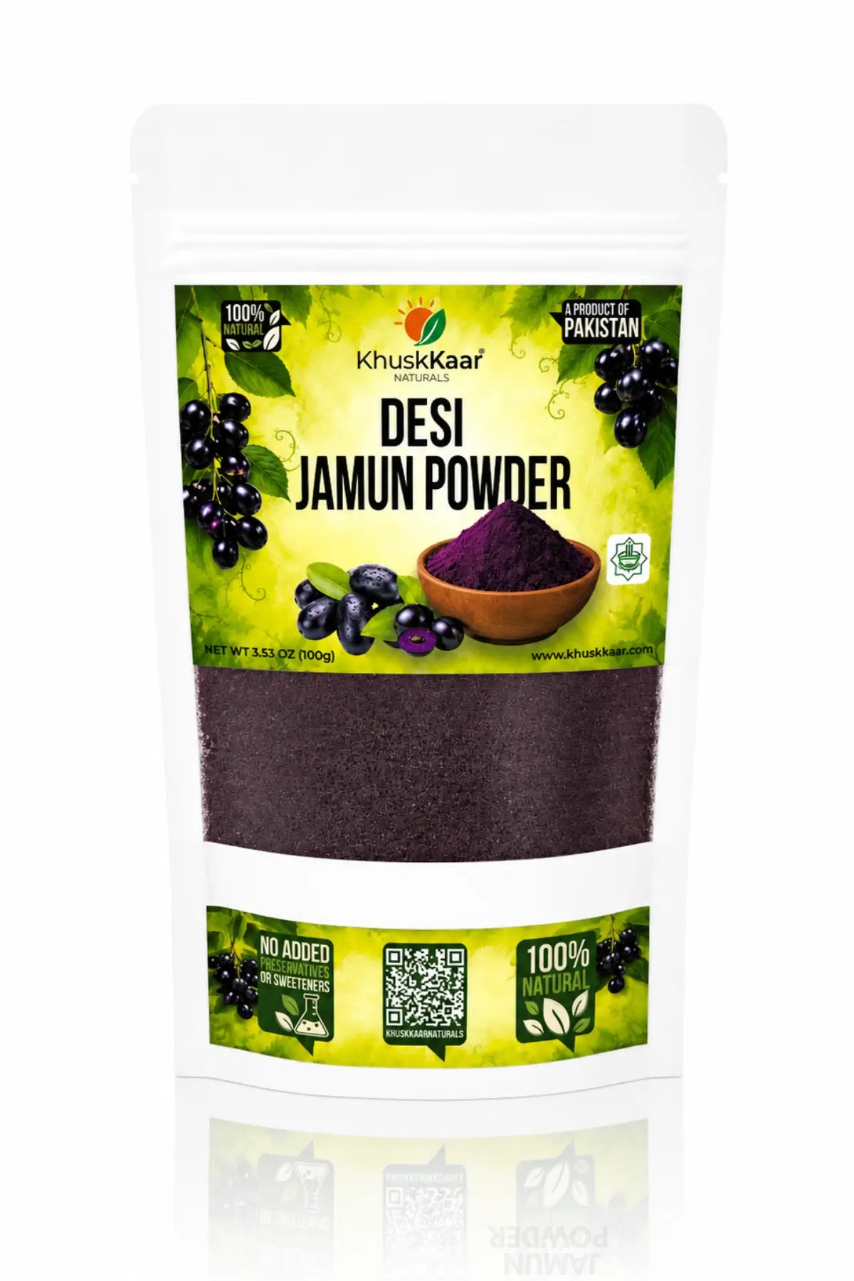 KhuskKaar Naturals Desi Jamun Powder front packaging
