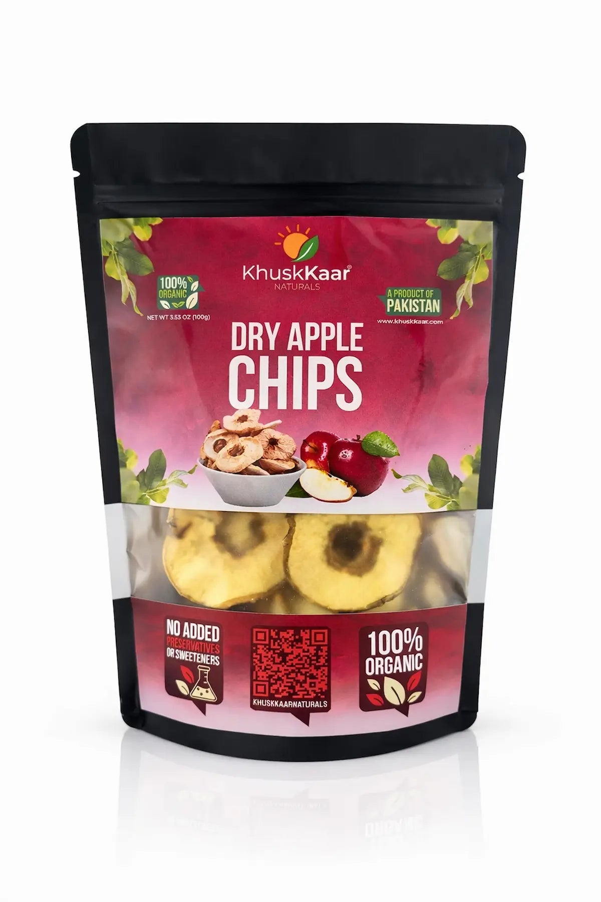 Dried apple chips in Pakistan by Khuskkaar Naturals with no added sugar