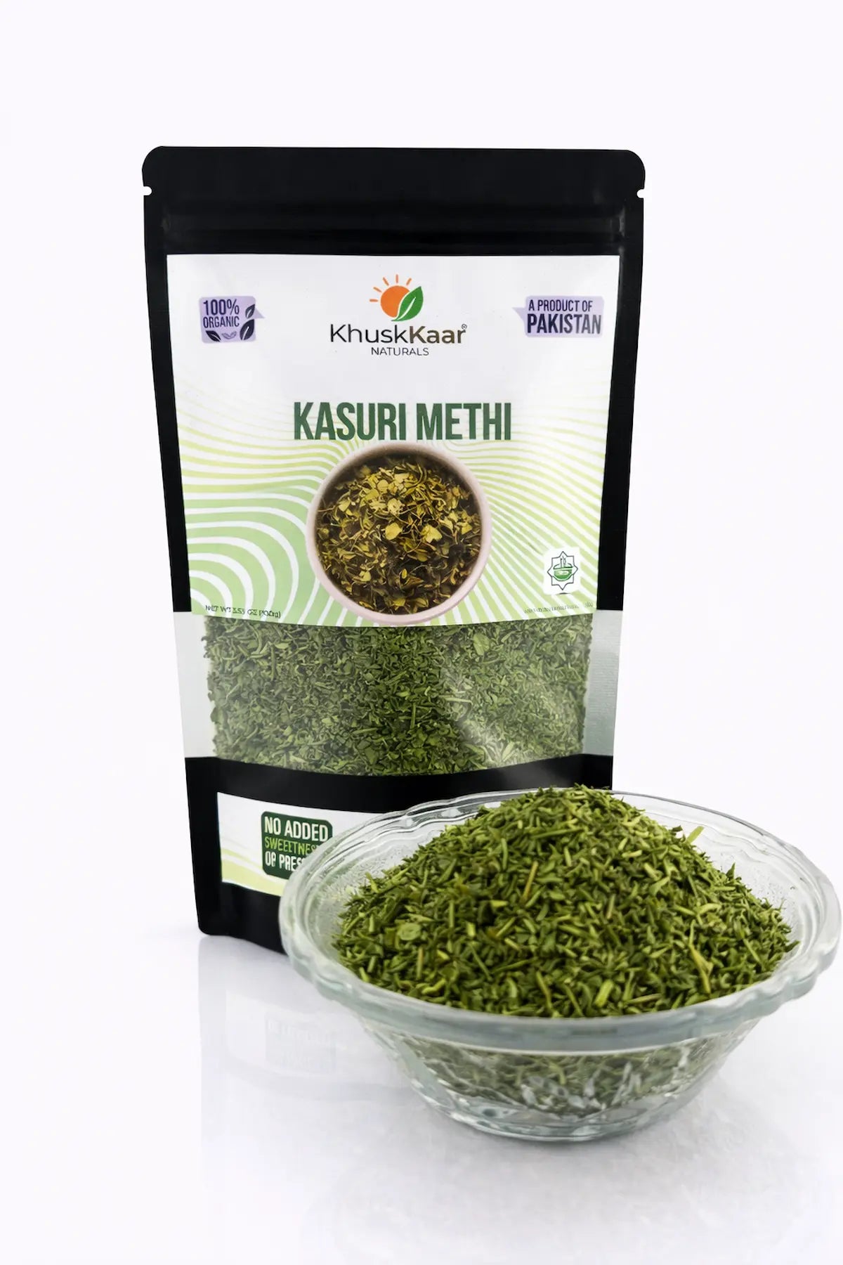 Close-up of aromatic dried Kasuri Methi fenugreek leaves