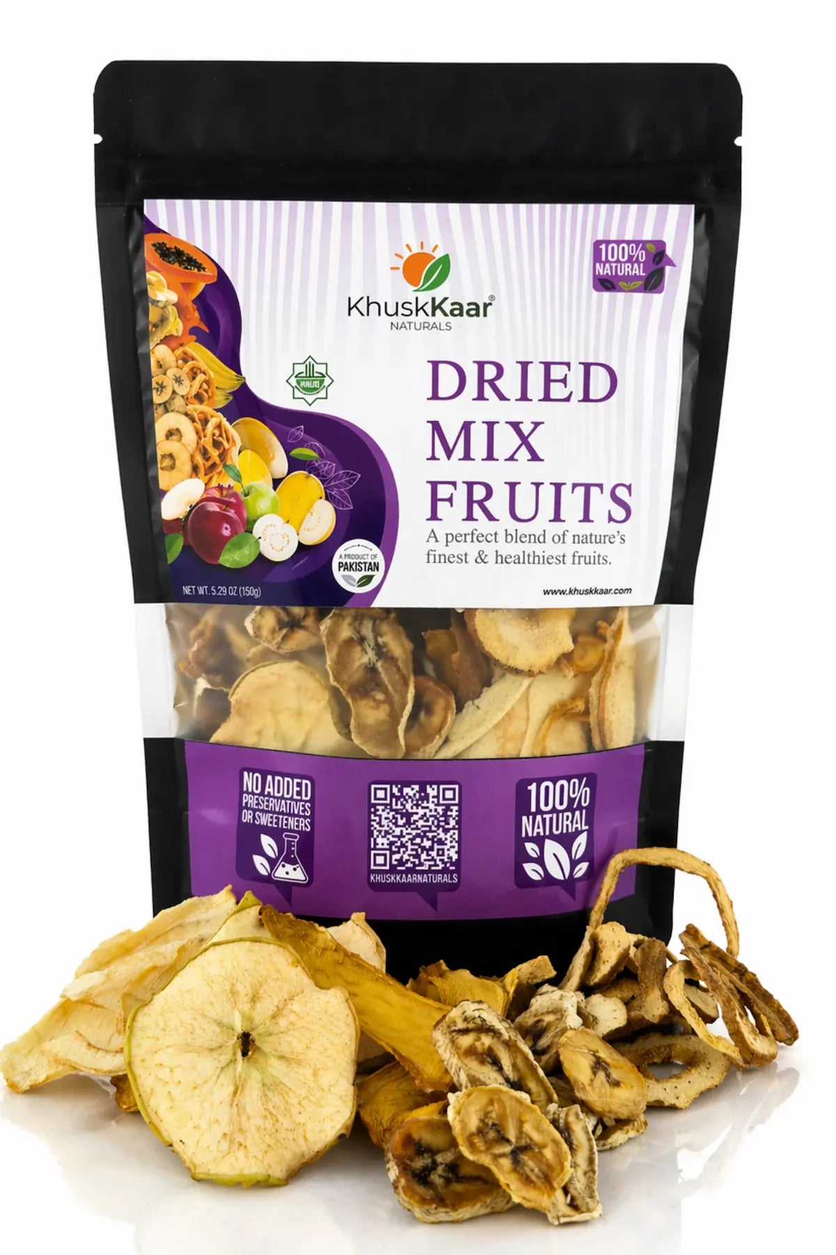 Dried mix fruits with real fruit slices apple banana papaya guava healthy snack Pakistan