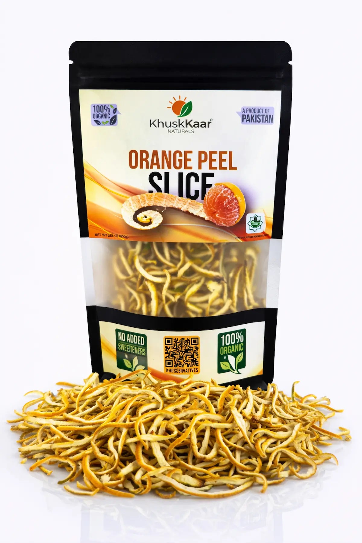 Close-up of dried orange peel slices showing natural texture