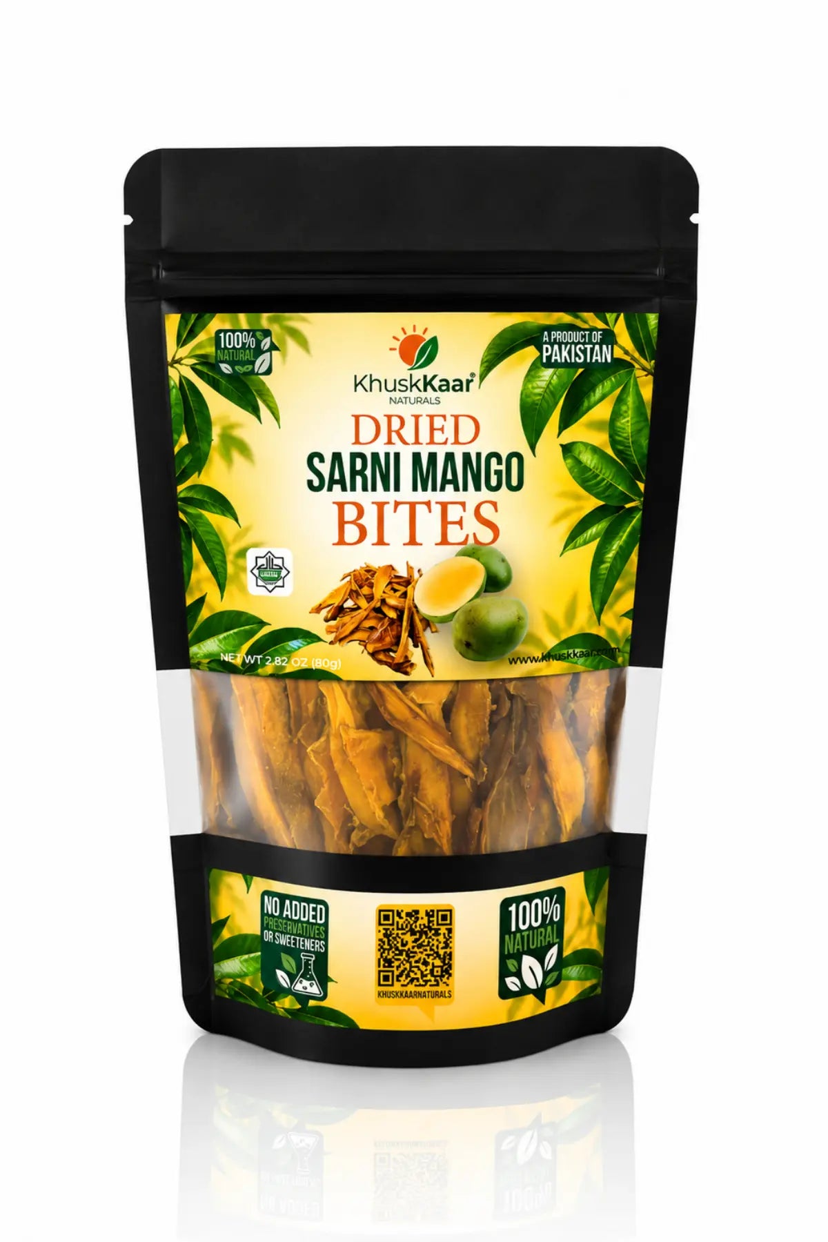KhuskKaar Naturals Dried Sarni Mango Bites front packaging