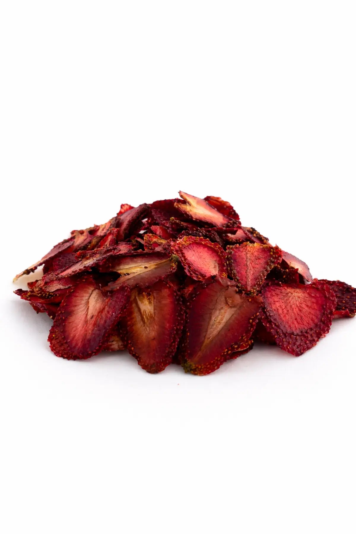 close up of dehydrated strawberry slices natural fruit snack