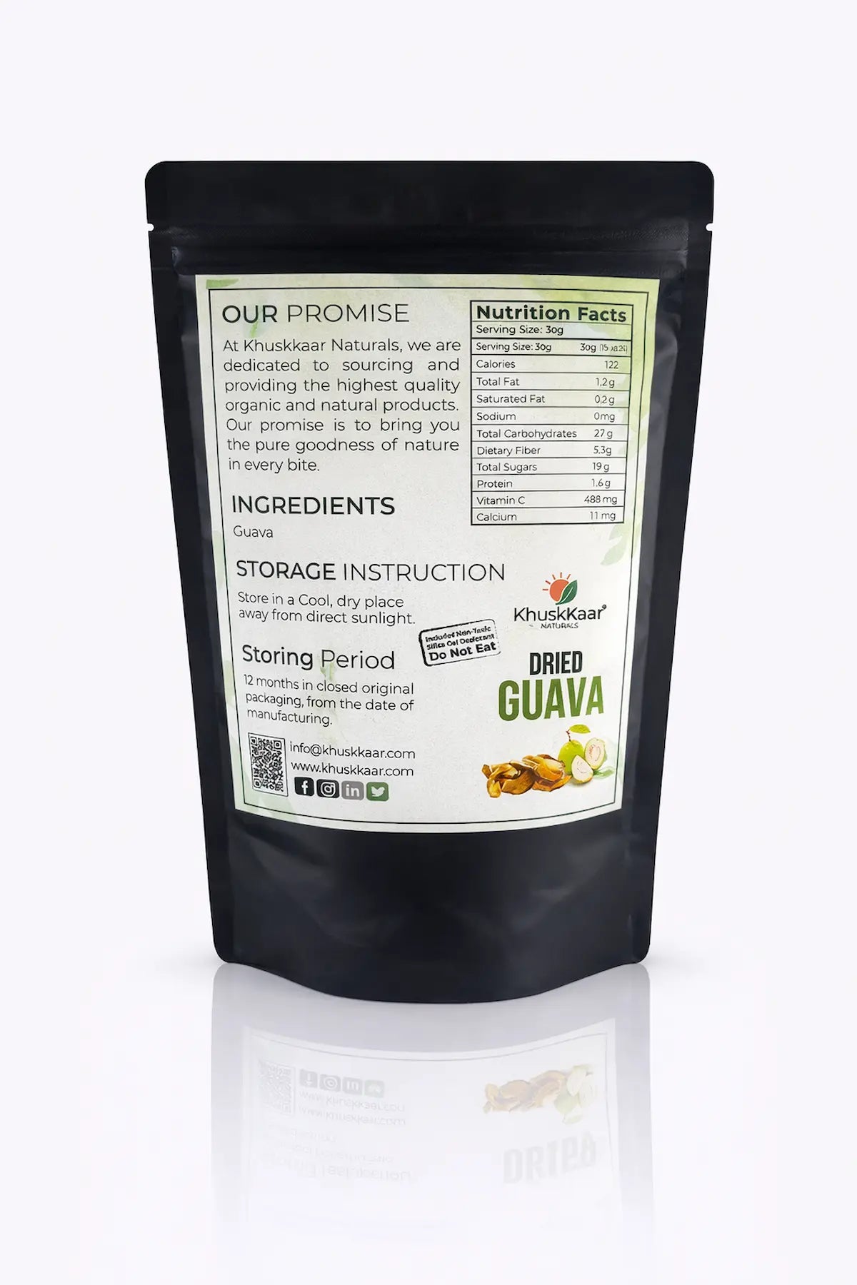 Guava bites ingredients and hygienic packaging by Khuskkaar Naturals in Pakistan