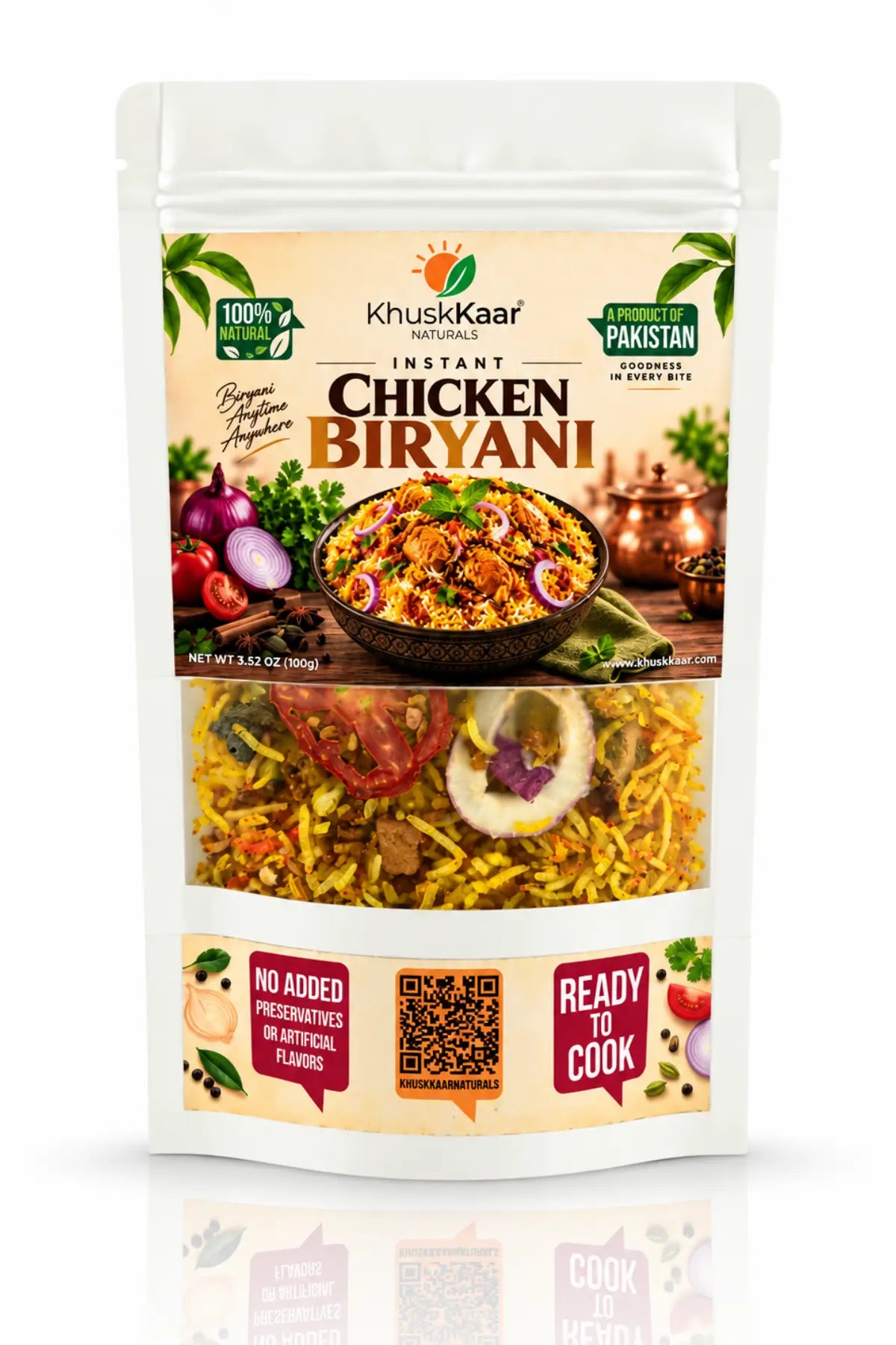 Prepared Instant Chicken Biryani made from Khuskkaar Naturals 100g pouch