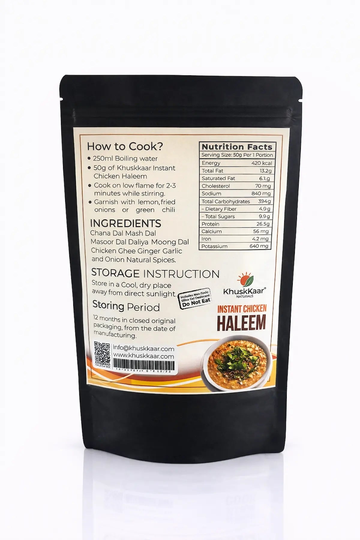 Ingredients and nutrition panel of ready to cook chicken haleem