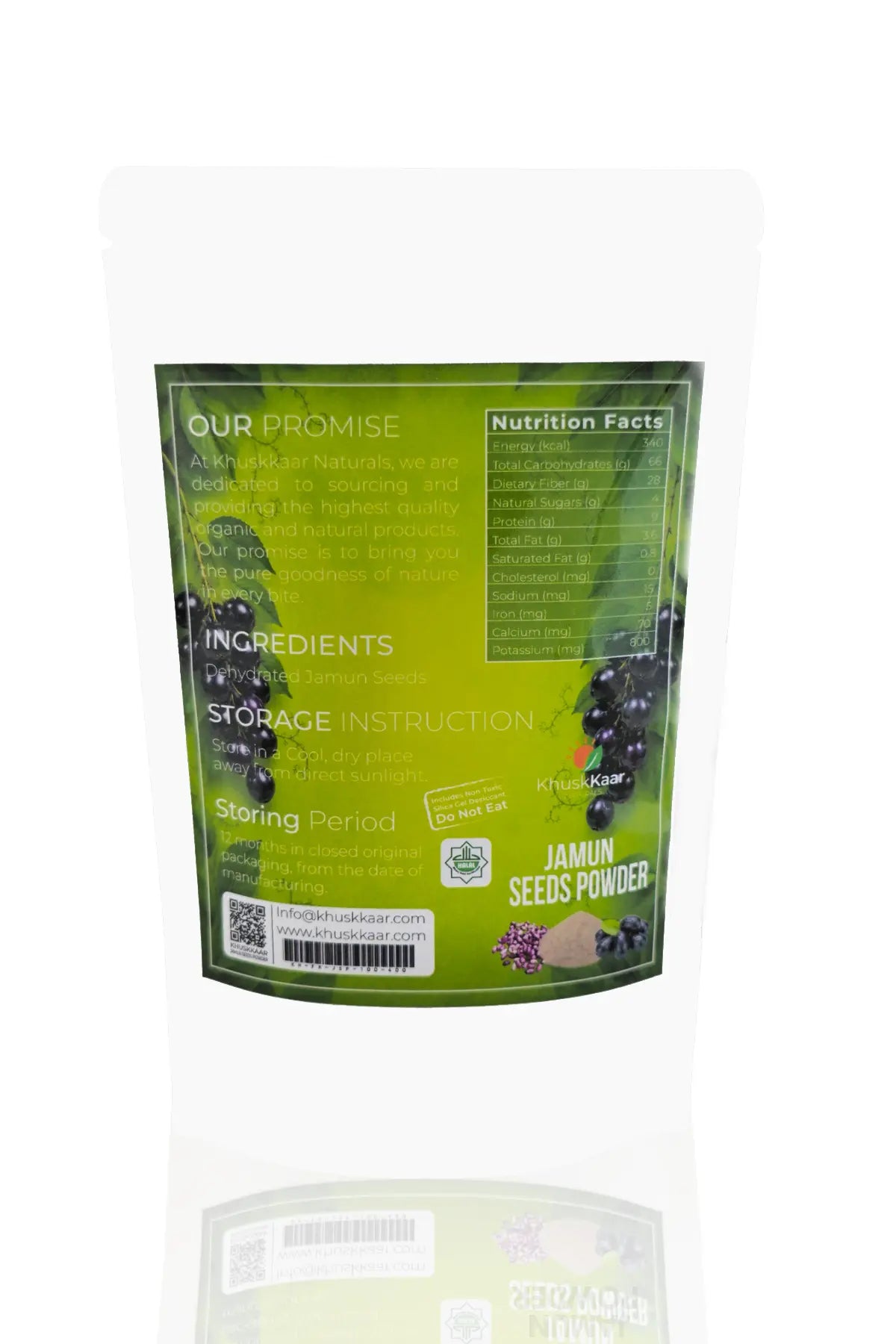 Back side packaging of KhuskKaar Naturals Jamun Seeds Powder