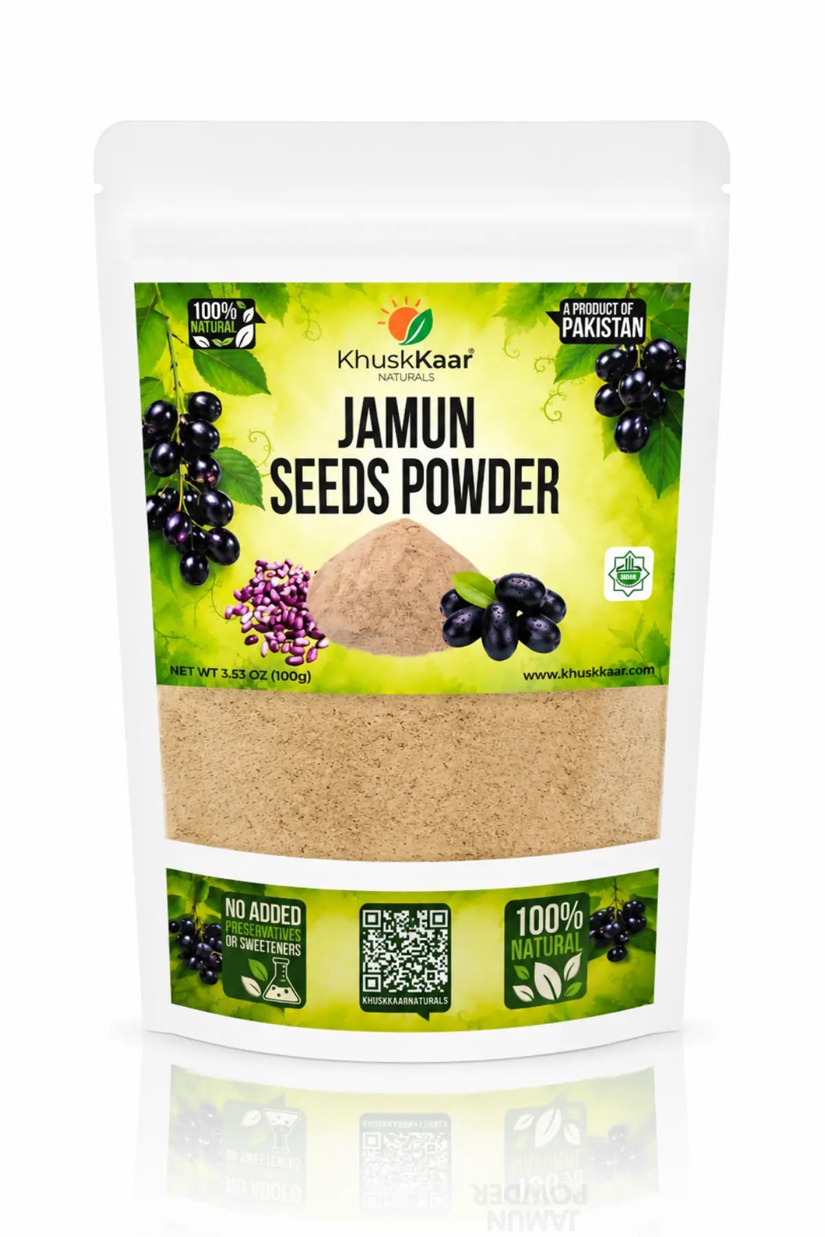 KhuskKaar Naturals Jamun Seeds Powder front packaging