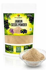 KhuskKaar Naturals Jamun Seeds Powder with bowl of finely ground powder
