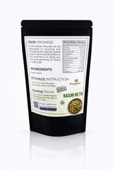 Ingredients and packaging of Kasuri Methi by Khuskkaar Naturals