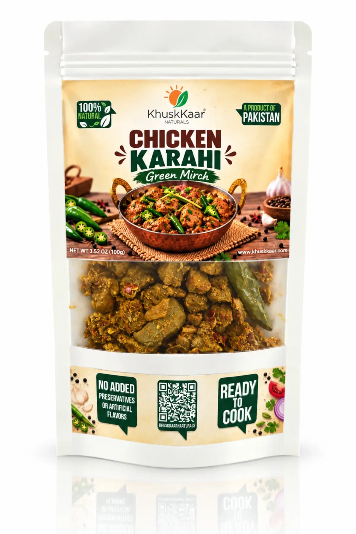 Khuskkaar Naturals Instant Chicken Karahi Green Mirch 100g ready-to-cook pouch