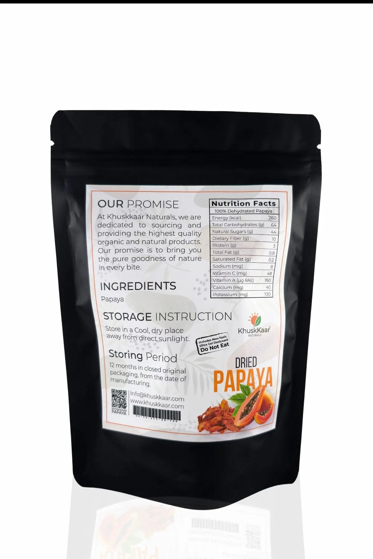 Dried papaya nutrition facts and ingredients KhuskKaar Naturals