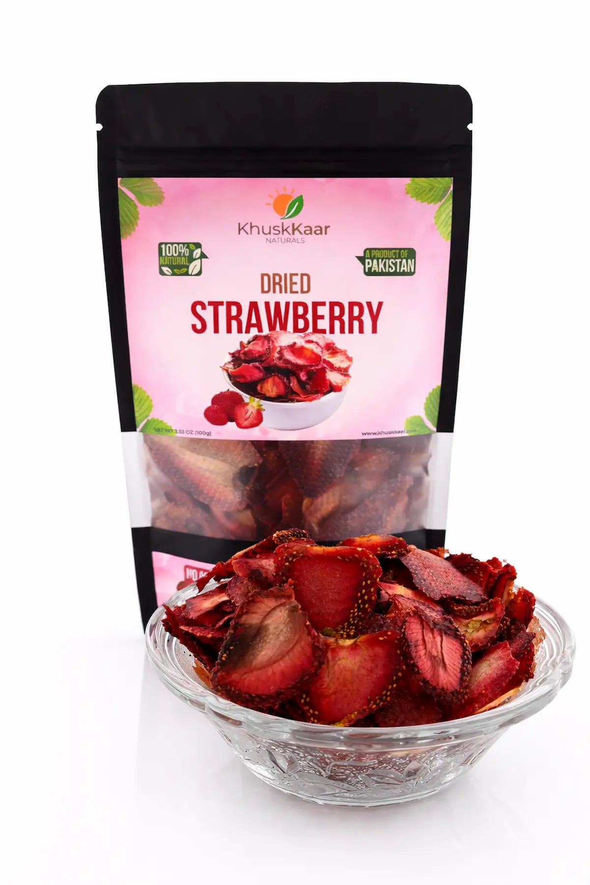 Khuskkaar dried strawberry slices natural dehydrated strawberries packaging