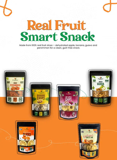 Real Fruit Smart Snack by Khuskkaar Naturals made from 100% dehydrated fruit slices.