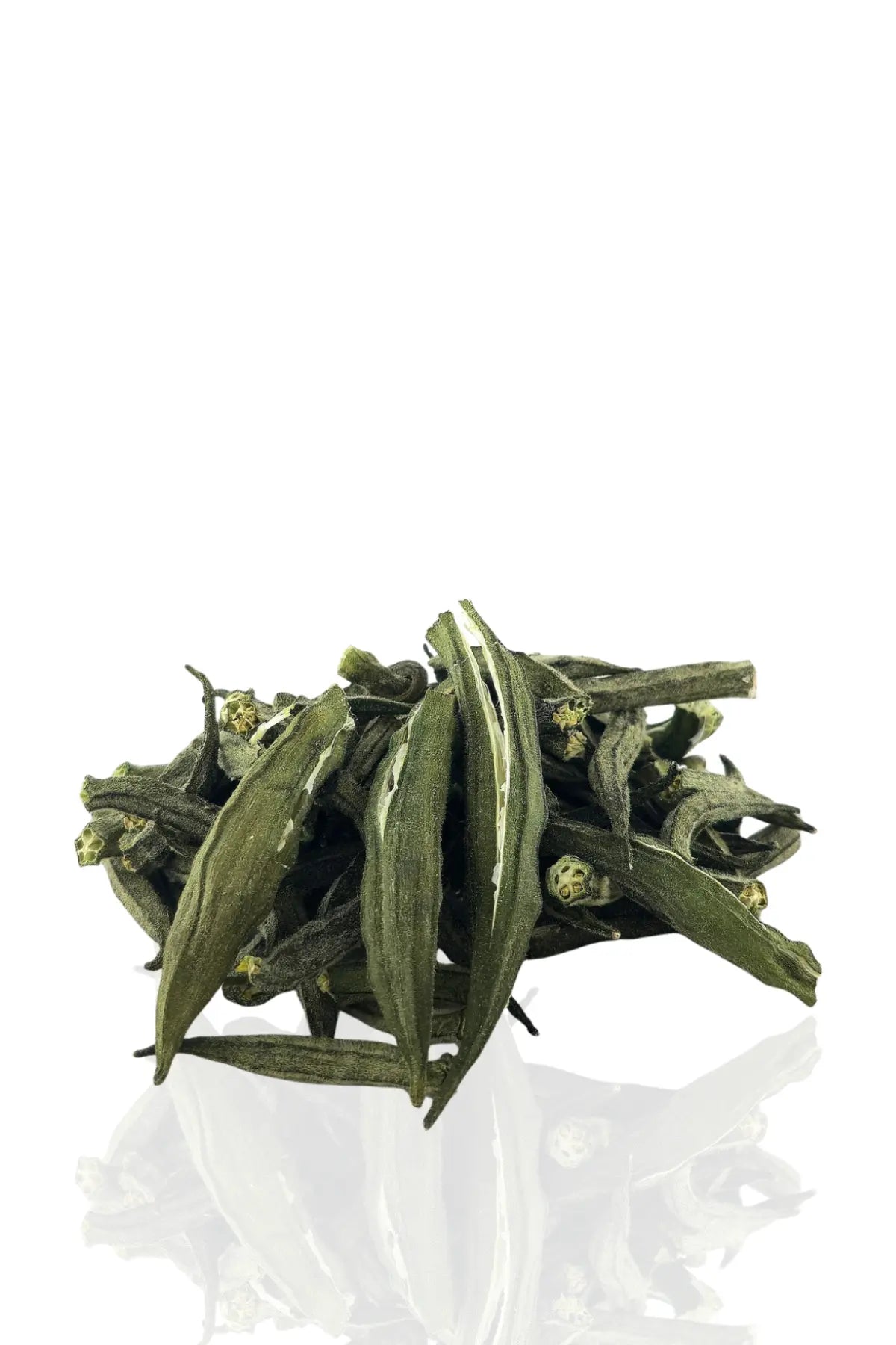 Closeup of salty dehydrated okra chips natural crunchy healthy snack