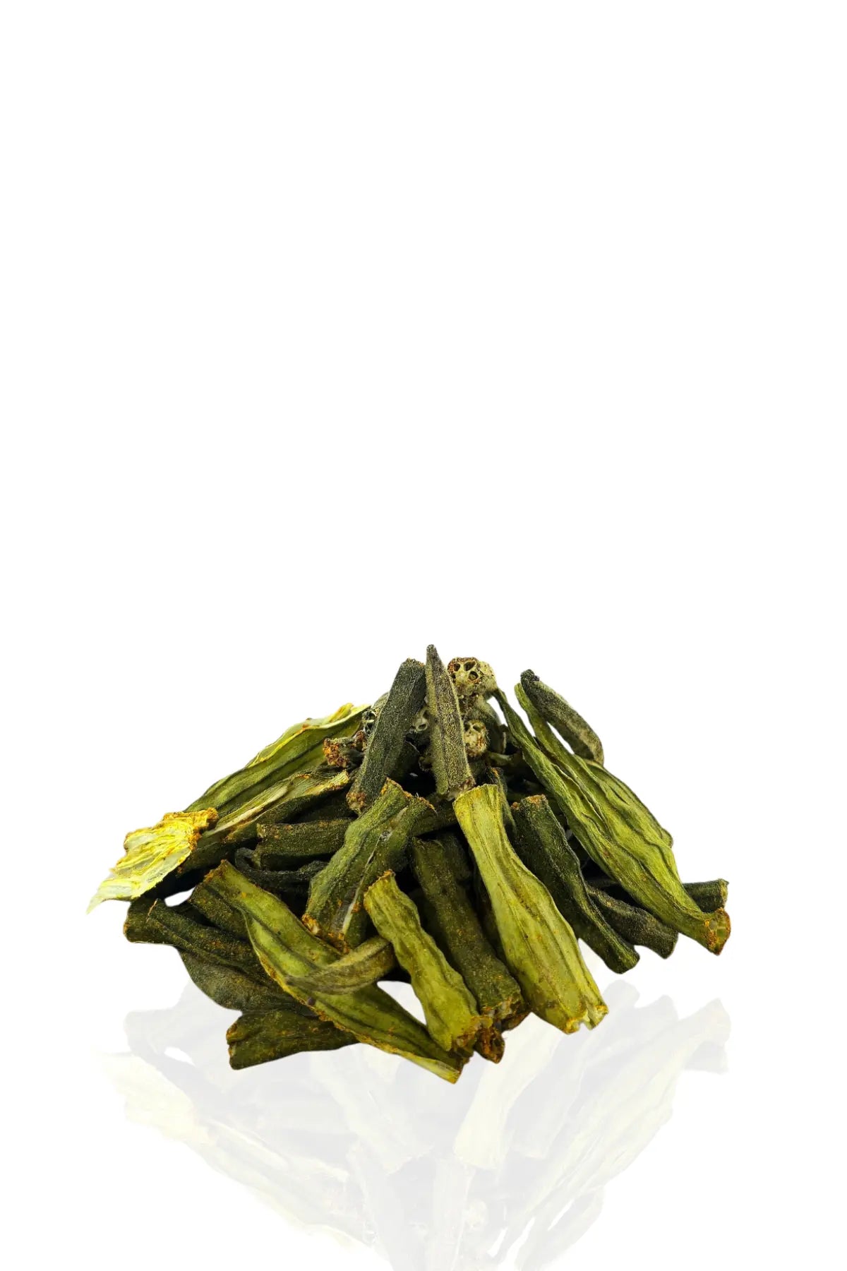 Closeup of spicy dehydrated okra chips healthy natural snack