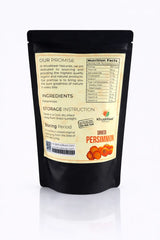 Ingredients and packaging of dehydrated persimmon by Khuskkaar Naturals