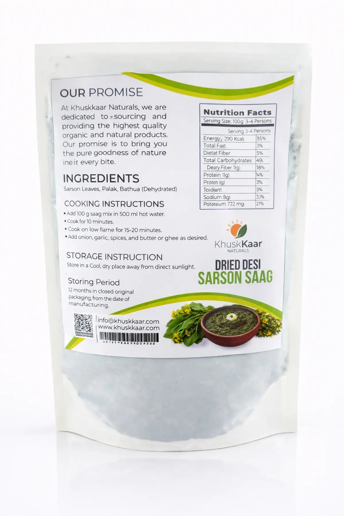 sarson saag ingredients nutrition facts Khuskkaar Naturals