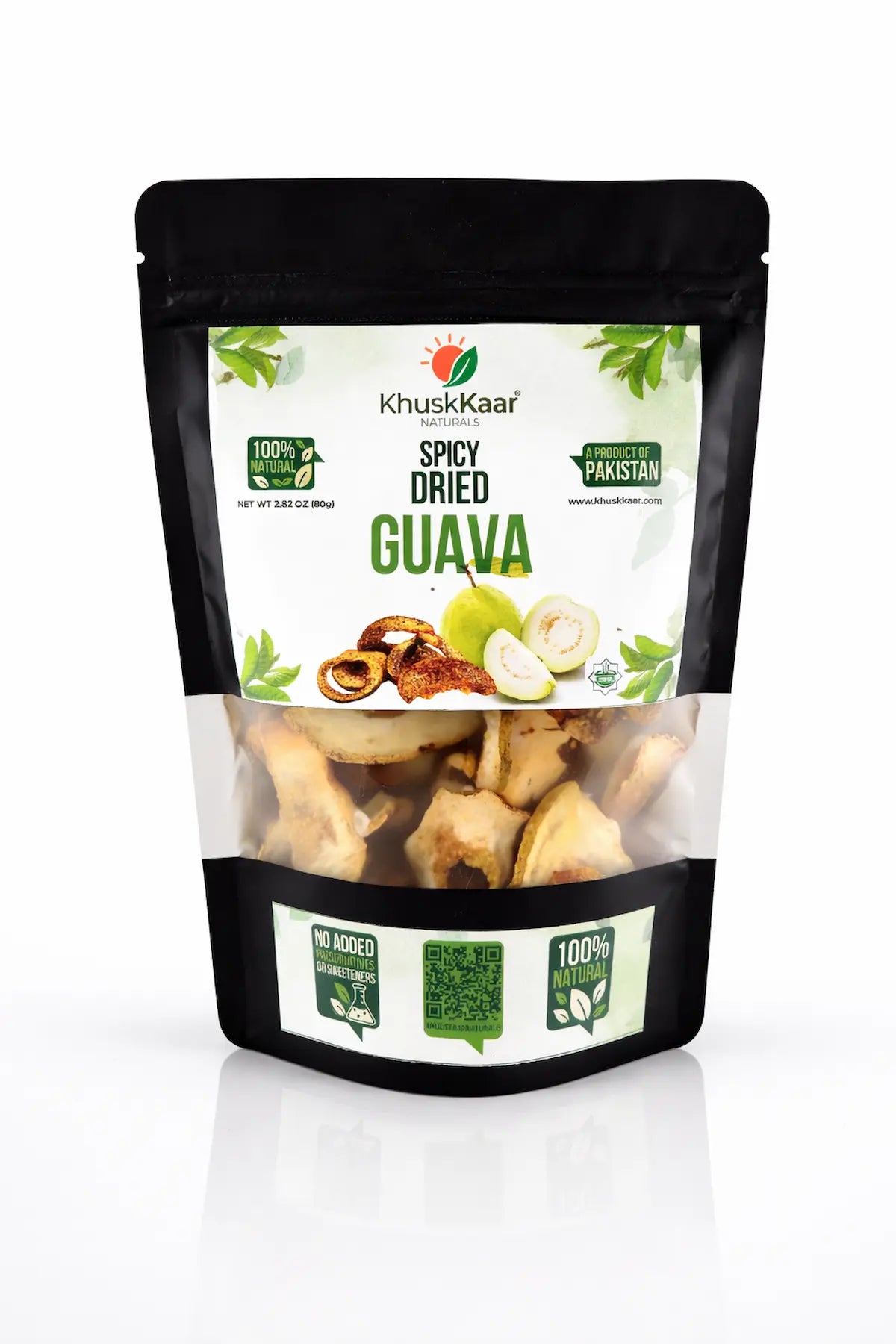 Spicy dried guava packaging Khuskkaar Naturals Pakistan front view