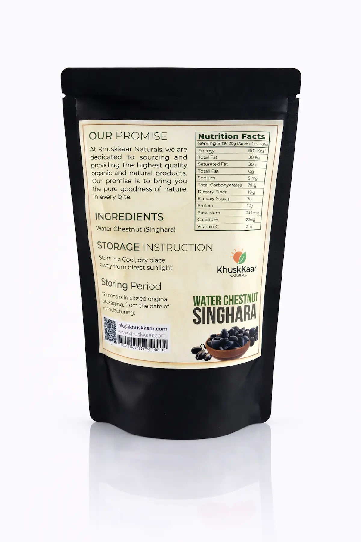 Ingredients and packaging of dehydrated water chestnut singhara